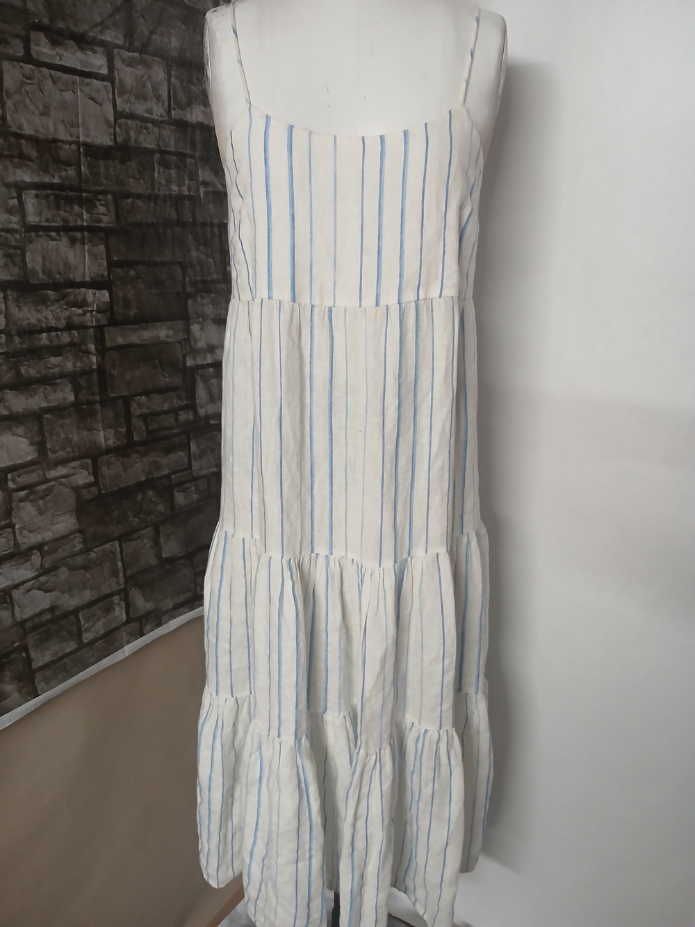 Madewell Blue & White Striped Backless Linen-Blend Sundress